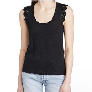 Paige Linen Sleeveless Lace Trim Tank Top Black XS